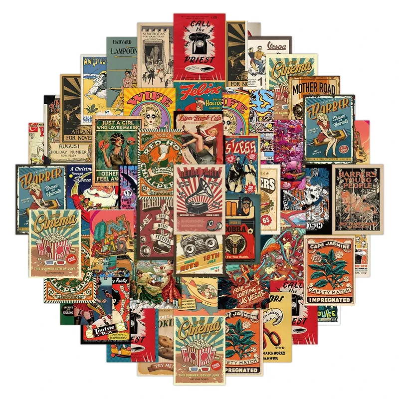 10/30/68 Stück klassische Vintage Kraftpapier Poster Aufkleber DIY Gepäck Koffer Graffiti Retro Dekoration Aufkleber Spaß für Kinder Geschenke