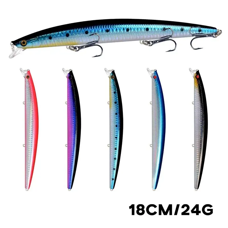 Minnow-Angelköder, Laser-harter künstlicher Köder, 18 cm, 24 g, 3D-Augen, scharfe Haken, Meeresangelköder, bunte Kurbelköder-Wobbler