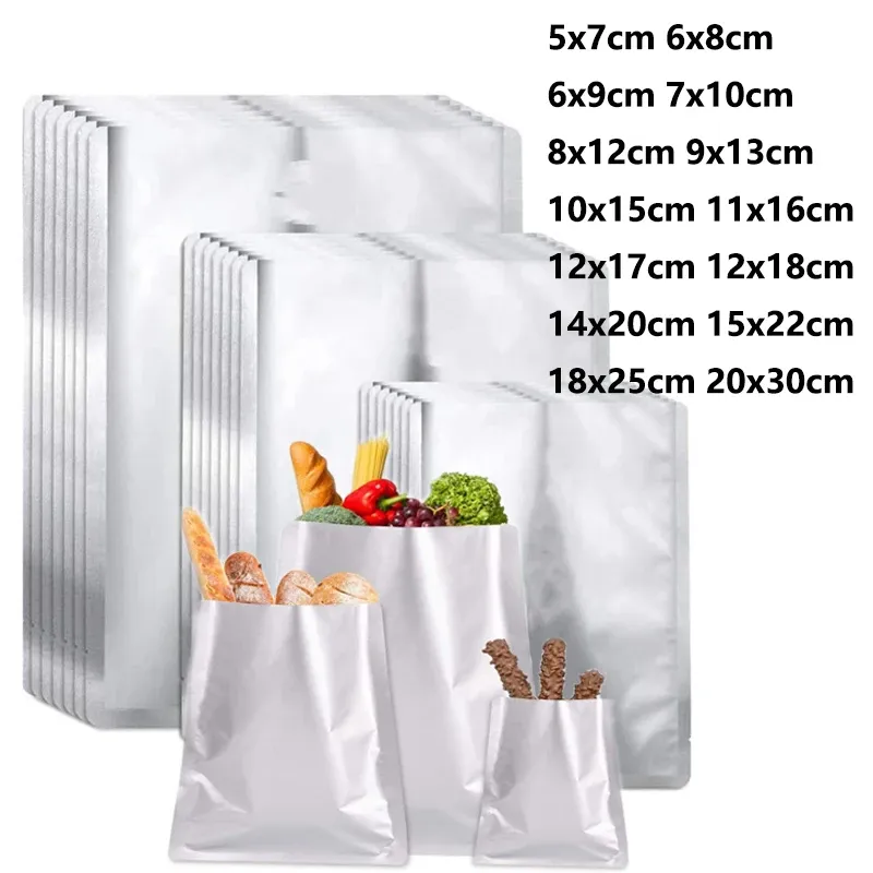 5–50 Stück silberne Vakuumierer, Aluminiumfolie, Mylar-Beutel, Aufbewahrungsbeutel, Heim- und Küchenutensilien