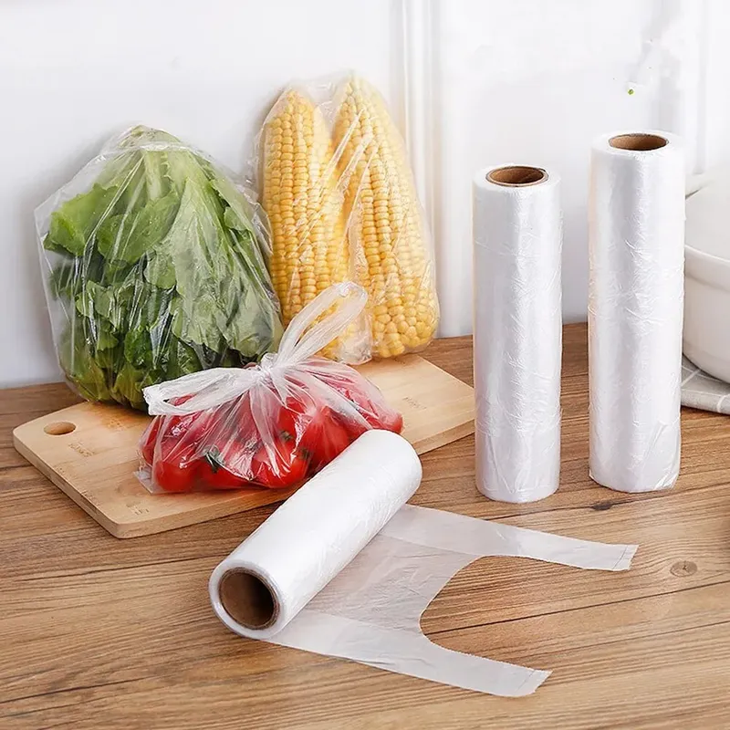 100PCS Weste Typ Lebensmittel Grade Verdickte Haltepunkt Lagerung Tasche Kühlschrank Mit Rolle Haushalt Einweg Hand 3 Größen Optional