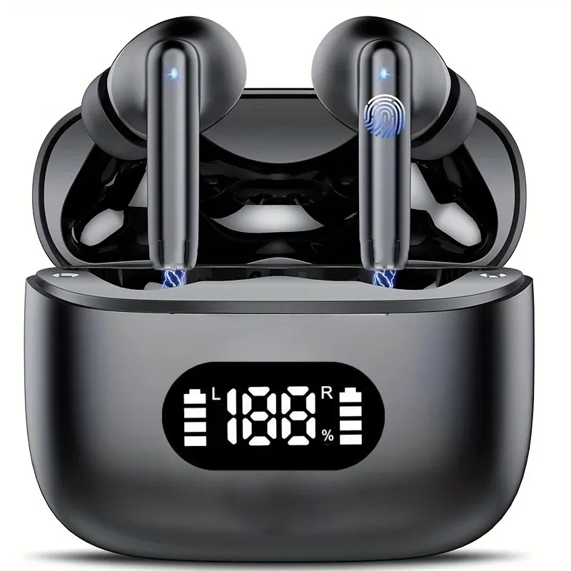 Kabelloser Kopfhörer, 40 dB, Geräuschunterdrückung, Bluetooth 5.3-Kopfhörer, 6 Mikrofone, ENC mit LED-Anzeige, HD-Anruf, TWS-Ohrhörer, Transparenzmodus