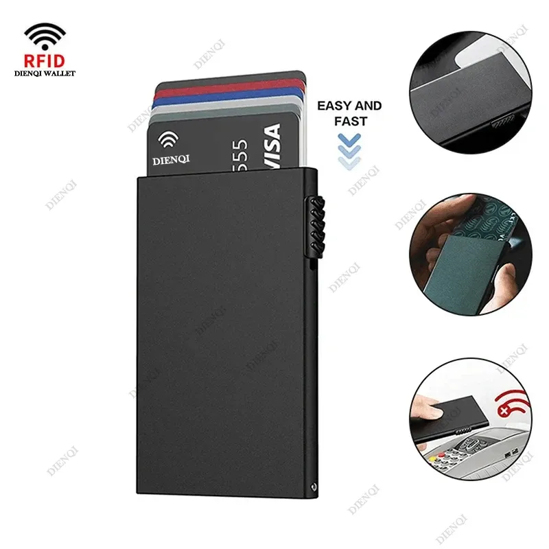 Rfid Smart Wallet Kreditkartenetui Metall Dünn Schlank Männer Frauen Geldbörsen Pop Up Minimalistische Geldbörse Kleine Schwarze Geldbörse Metall Vallet