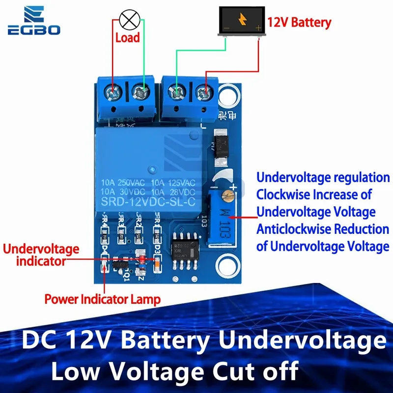 DC 12V Batterie Unterspannung Niederspannung Abschaltung Automatischer Schalter Wiederherstellungsschutzmodul Laderegler Schutzplatine