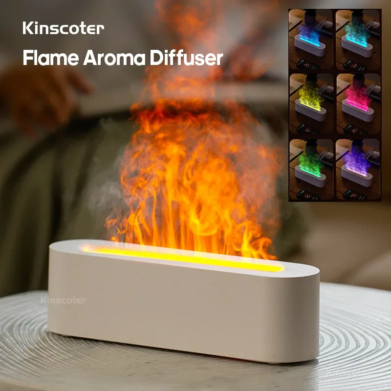 KINSCOTER Aromadiffusor für ätherische Öle, Flammen-Luftbefeuchter, Ultraschall-Kühlnebel-Diffusor mit realistischem RGB-Feuer-Nachtlicht
