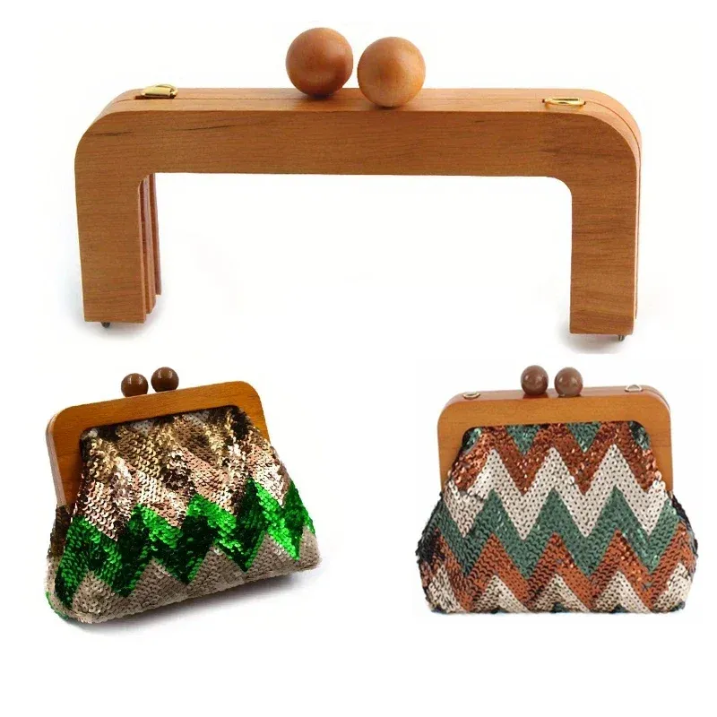 1PC/2PCS Holzgriff Brieftasche Rahmen Kamel Massivholz DIY Hand Nähen Griff Zubehör Geeignet für Retro taschen Abend Taschen