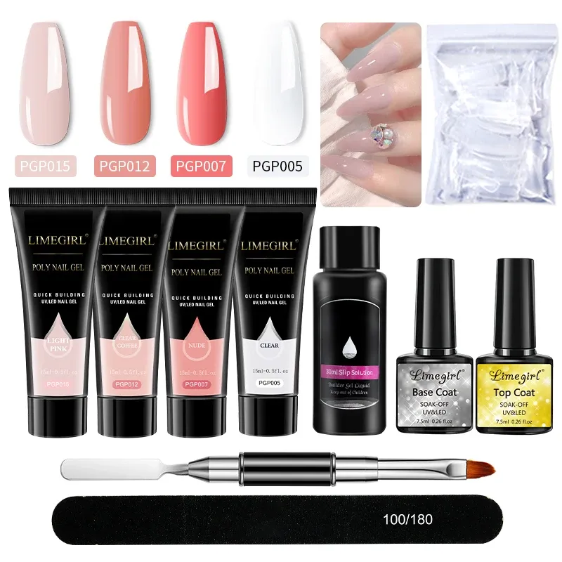 LIMEGIRL Nagelkunst-Set Poly-Nagelgel Verlängerungs- und Einweichgel-Set Nagelkunst-Acrylgel-Lack-Set für Anfänger Semi-Permanent-Gel-Set