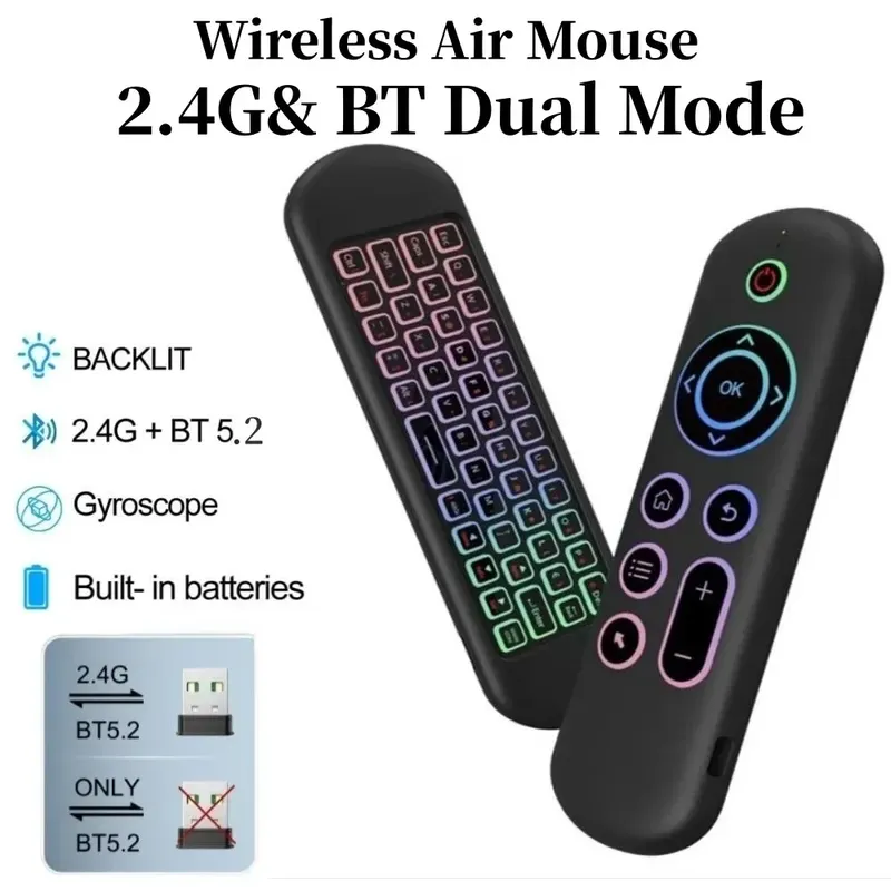 2,4 GHz Wireless M5 Air Mouse Bluetooth 5,2 Mini Tastatur Stimme Hintergrundbeleuchtung Fernbedienung IR Lernen Fernbedienung für PC Android