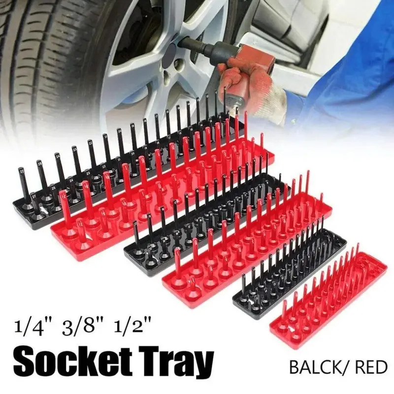 3Pcs Schwarz/Rot Sockel Organizer Fach Für 1/2 "3/8" 1/4 "Sockel Halter Hause hülse Lagerung Rack Garage Tablett Werkzeug