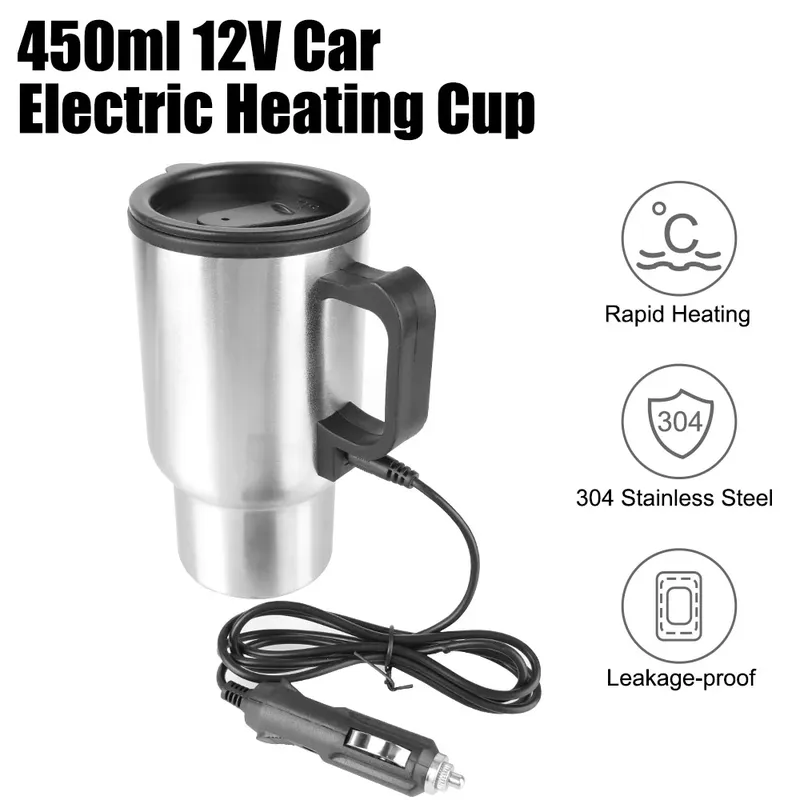 12v 450ml elektrische Heizung Auto Wasserkocher Wasser Kaffee Milch Thermo becher Camping Reise kessel Edelstahl Fahrzeug Heiz becher