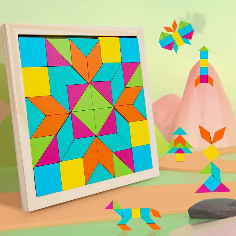 Holz Puzzle Block geometrische Form Kleinkind Puzzle frühes Lernen Bildung Puzzle Montessori geometrische Schnalle Brettspiel