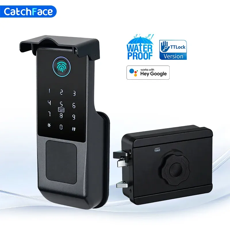 TTLock Version Elektronisches Einsteckschloss mit Fingerabdruck, wasserdicht, für Außentore, mit Passcode, RFID-Karte, schlüssellos, intelligentes Türschloss