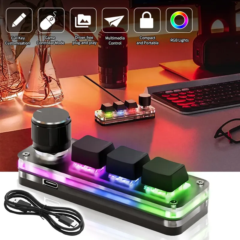 USB Mechanische Tastatur Gamer 3 Tasten Makro Benutzerdefinierte Tastatur RGB Gaming Benutzerdefinierte Programmierung Knopf Mini Tastatur Tastaturen Für Photoshop
