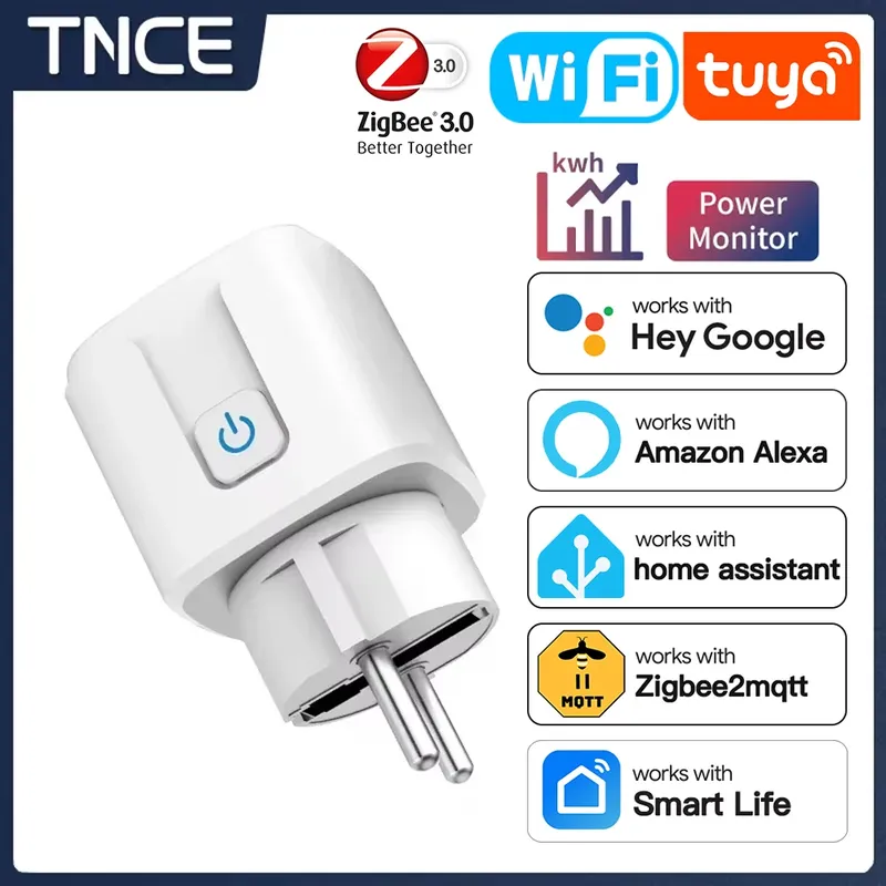 TNCE TUYA Smart Plug WiFi oder Zigbee3.0 Steckdose EU 16A/20A Power Monitor Timing Funktion Sprachsteuerung Funktioniert mit Alexa Google Home