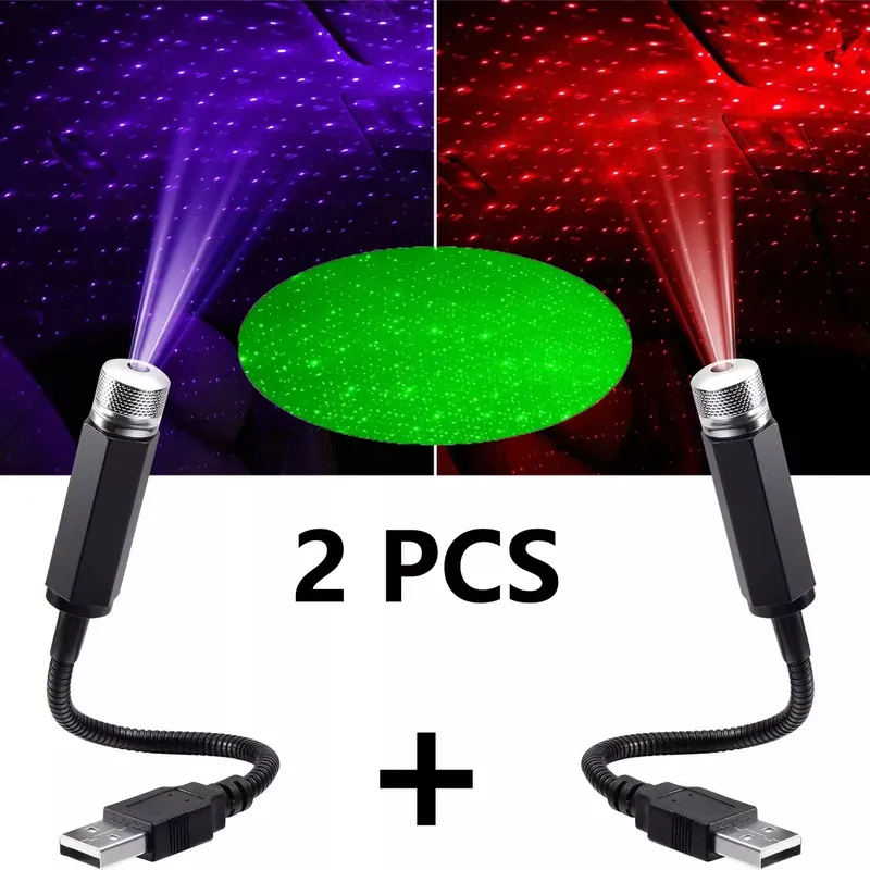 2X Romantische LED Sternenhimmel Nachtlicht 5V USB Powered Galaxy Star Projektor Lampe für Auto Dach Zimmer Decke Dekor Plug & Play