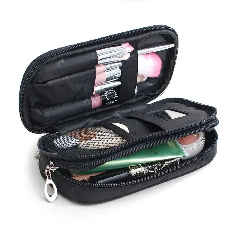 Frauen Spiegel Mini Kosmetik Tasche Einfache Wasserdichte Lagerung Box Schwarz Doppel Schicht Lingge Make-Up Pinsel Schönheit Organizer Liefert