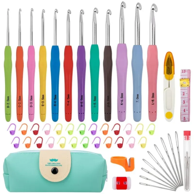 Häkelnadel-Set, buntes Garn-Häkel-Set für Anfänger, Stricknadeln mit ergonomischen Griffen für arthritische Hand
