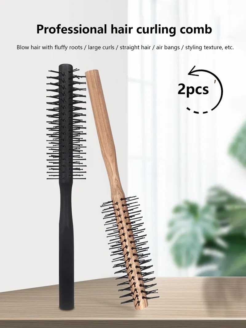 1 Lockenstab mit Holzgriff, Nylon-Kamm für kreisförmiges Haar, Lockenstab, professionelles Salon-Styling-Werkzeug, speziell für Echthaarperücken - 3.86 EUR