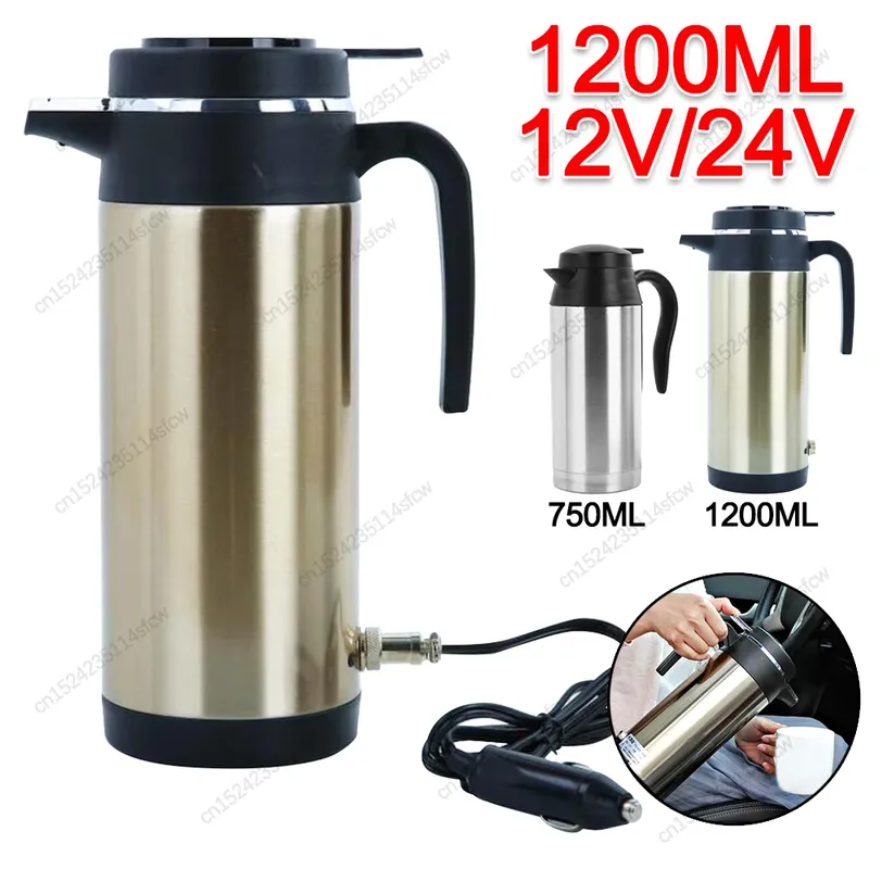 750/1200ml 12V/24V Edelstahl Thermo flasche tragbarer elektrischer Wasserkocher beheizter Auto becher Fahrzeug heiz becher Kaffee thermos becher