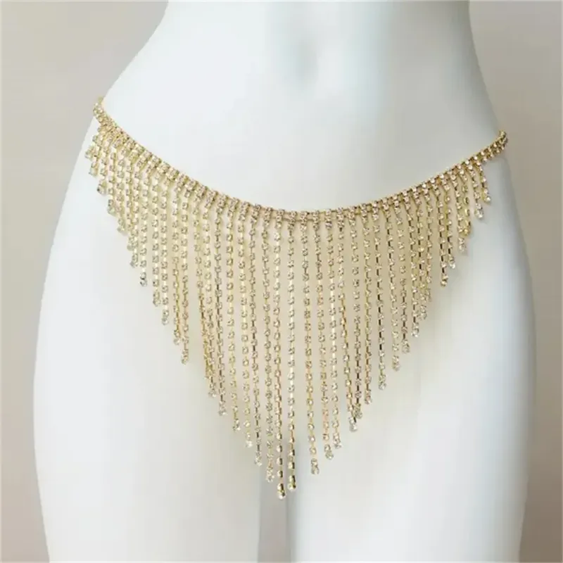 Sexy Kristall Quaste Tanga Shorts Kette Strand Bikini Mode Körper Schmuck Sexy Höschen Kette Glänzende Party Körper Kette