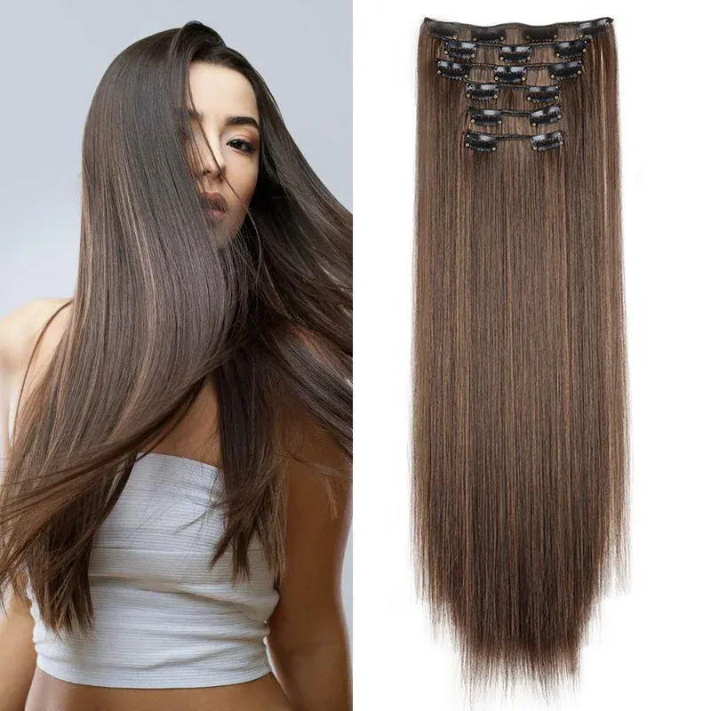 WIGSIN 6 Teile/satz Synthetische 24 Zoll Lange Glatte Haarverlängerung Seidiges Haarteil für Frauen