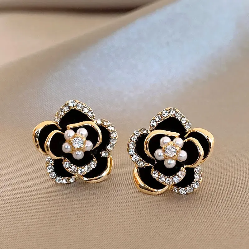 Tropfende Zirkon Perle Blume Ohrringe für Frauen Trendy Stud Ohrringe Persönlichkeit Pendler Intarsien Strass Schmuck Frauen