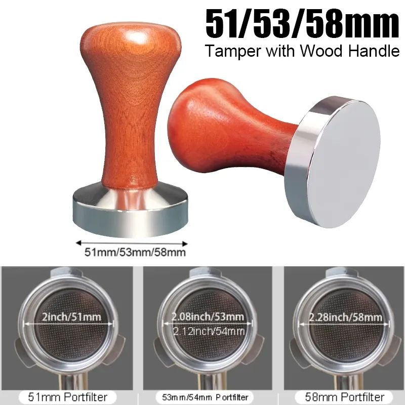 51 mm/53 mm/58 mm Espresso-Tamper mit Holzgriff, Aluminium-Kaffeestampfer für 51/53/54/58 mm Kaffeemaschinen-Siebträger