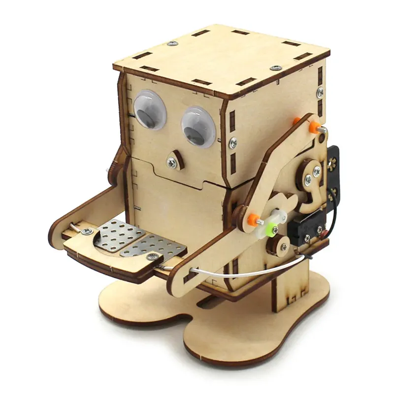 Roboter essen Münze Holz DIY Modell Lehre Lernen Stamm Projekt für Kinder Wissenschaft Bildung Experiment Bildung Spielzeug montieren Kit