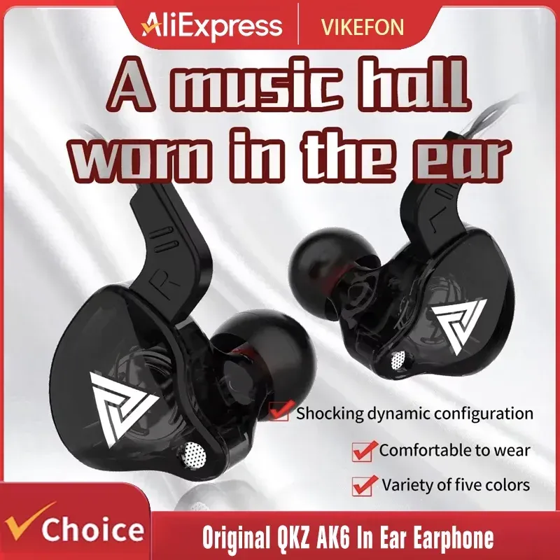 VIKEFON QKZ AK6 In-Ear-Kopfhörer 6, dynamische Treibereinheit, Kopfhörer mit Mikrofon, Stereo, Sport, HiFi, Subwoofer, Headset, Monitor-Ohrhörer