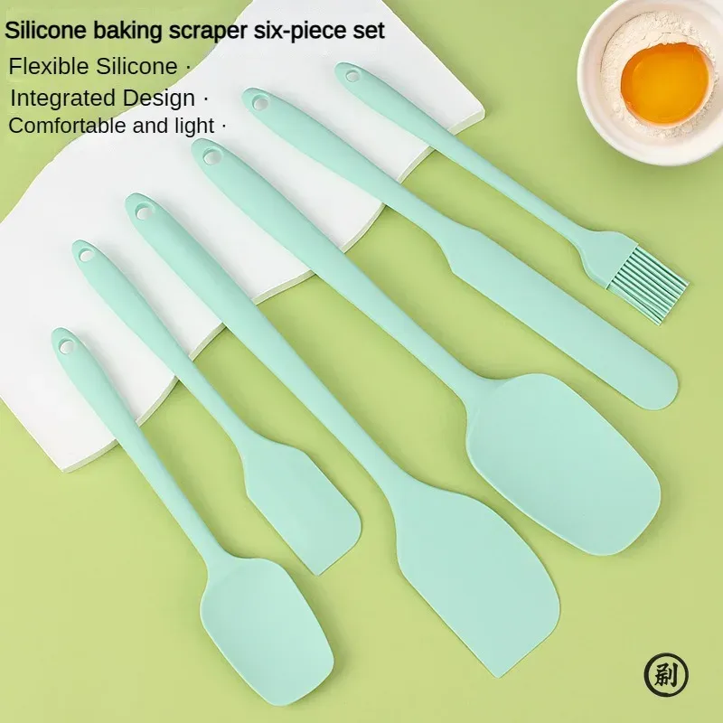 6-teiliges Silikon-Spatel-Set zum Backen von Kuchen, Zuckerguss-Set mit Pinsel, antihaftbeschichteten Schabern und Sahne |     Süße Küchenhelfer