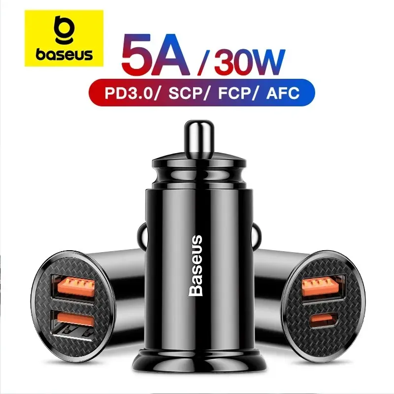 Baseus 30 W USB-Autoladegerät Quick Charge 4.0 3.0 FCP SCP USB PD für Xiaomi iPhone 12 13 14 Pro Schnelllade-Autotelefon-Ladegerät