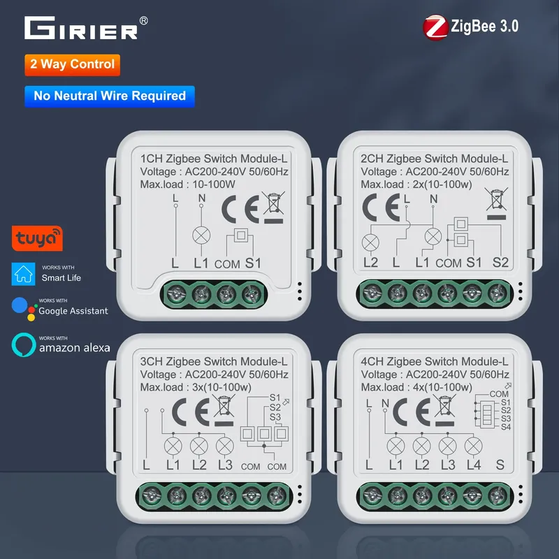 GIRIER Tuya ZigBee 3.0 Smart Switch Modul Kein Neutralleiter erforderlich Smart Home DIY Lichtbrecher Funktioniert mit Alexa Google Home