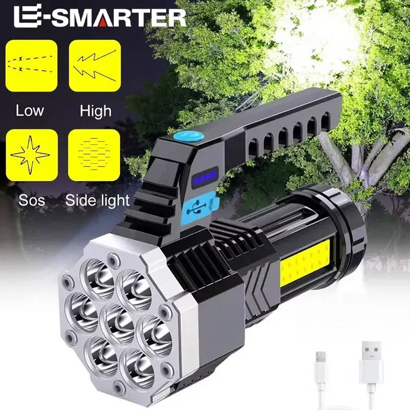 Hoch leistungs wiederauf ladbare LED-Taschenlampen 7led Camping Taschenlampe mit Cob Seiten licht leichte Außen beleuchtung abs Material