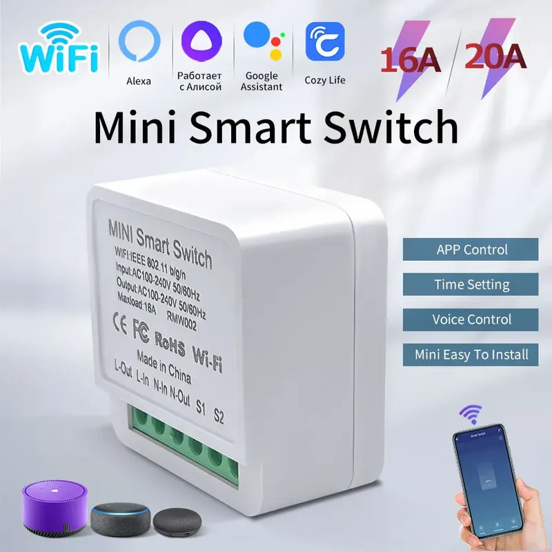 16A/20A WiFi Mini Smart Switch Modul 2-Wege-Steuerung Cozy Life APP-Fernbedienung für Alexa Google Home Automation Sprachsteuerung