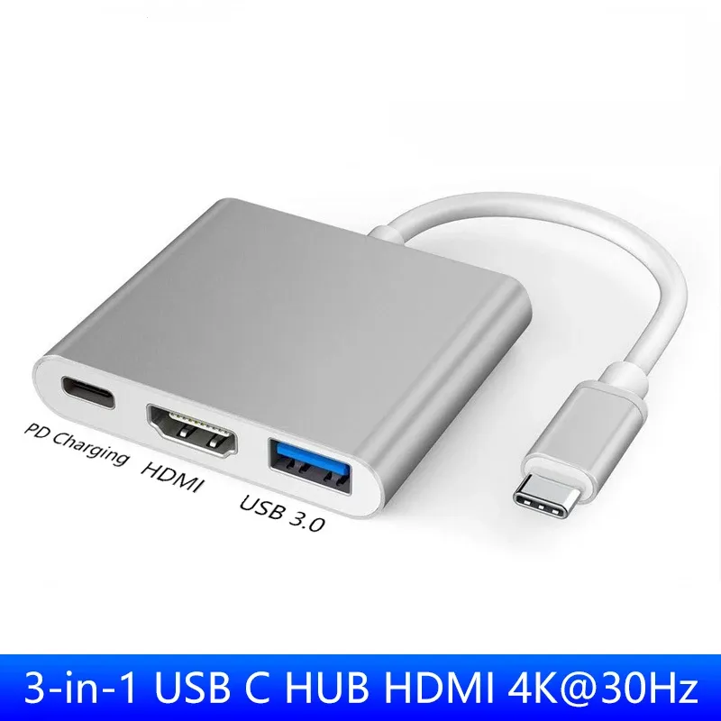 3 IN 1 USB C HUB TYPE-C zu HDMI Adapter TYP C Verlängerung Kabel USB 3,0 Konverter HDMI-kompatiblen Adapter für PC Laptop Macbook