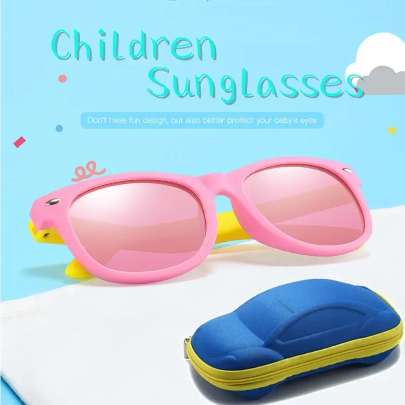 Baby Sonnenbrille mit Brille Box Jungen Mädchen Outdoor-Brille Sonnenbrille AC Linse Schutzbrille und Fälle Geschenk für Kinder