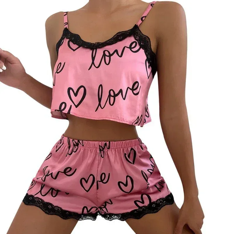 Damen Pyjama Shorts Anzug Homewear Print Unterwäsche Pijama Sexy Dessous Camisoles Tanks Nighty Damen Nachtwäsche