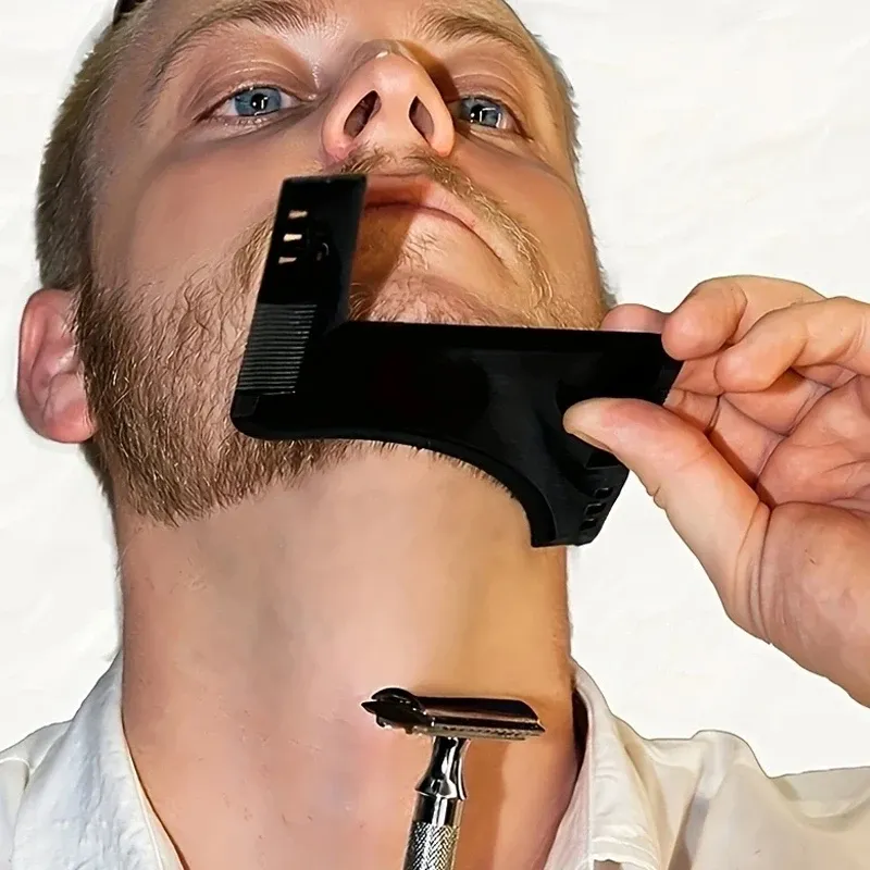 Männer Schwarz Kunststoff Schnurrbart Form Kamm Glätten Kamm Cutter Bart Stil Zubehör Anti Detangler Moulding Trimmer Lineal