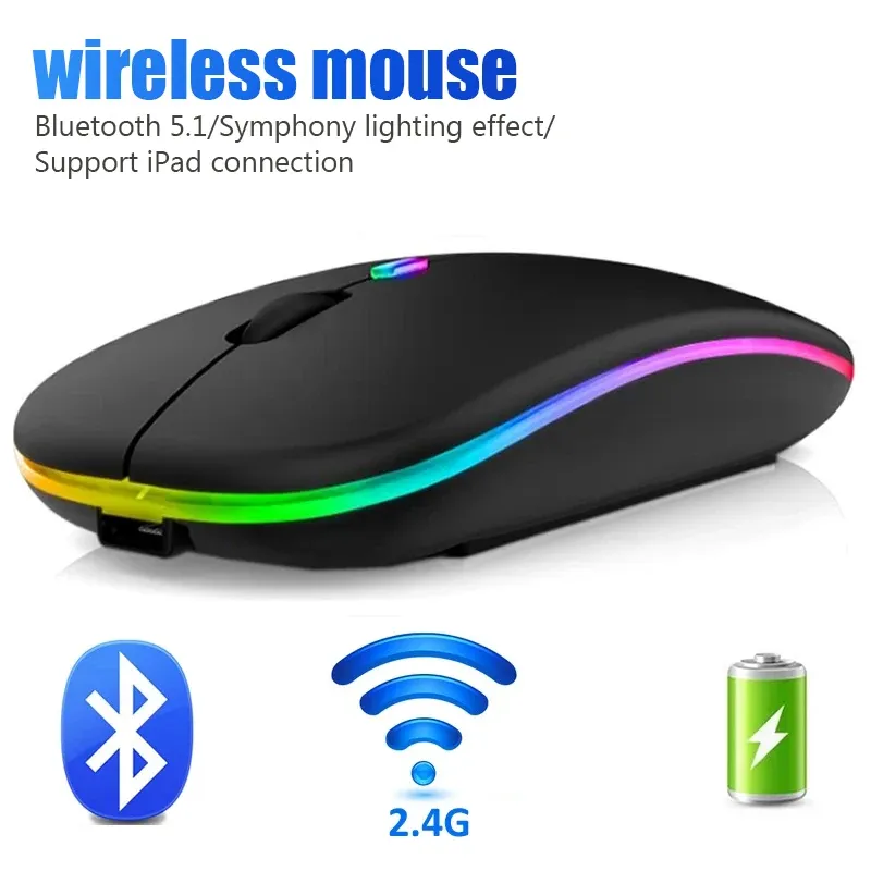 Drahtlose Maus Für Laptop PC Bluetooth RGB Wiederaufladbare Mäuse Drahtlose Computer Stille Mäuse LED Hintergrundbeleuchtung Ergonomische Gaming Maus
