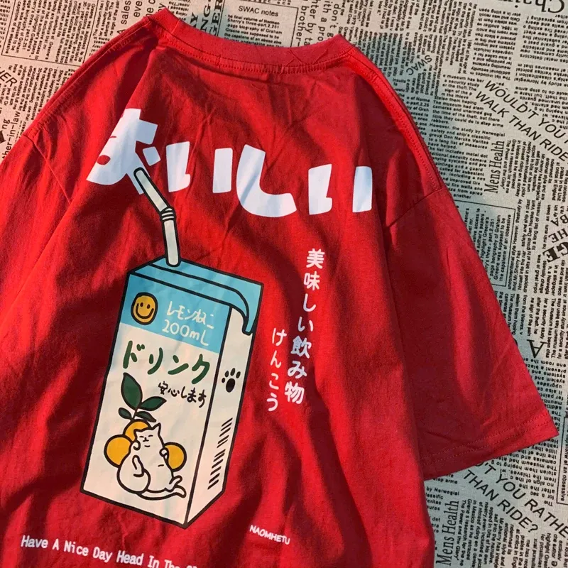 Nette Japanische Katze Druck Übergroßen T-shirt Frauen Männer Kurzarm Lose Beiläufige T-shirt Streetwear Tops Baumwolle Harajuku Kleidung