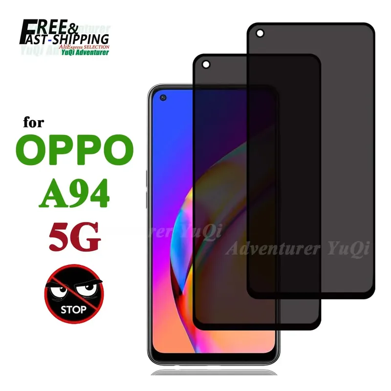 Anti-Spionage-Displayschutz für OPPO A94 5G, gehärtetes Glas, 9H, Privatsphäre, Peep, Kratzer, hohes Aluminiumgehäuse, freundlich