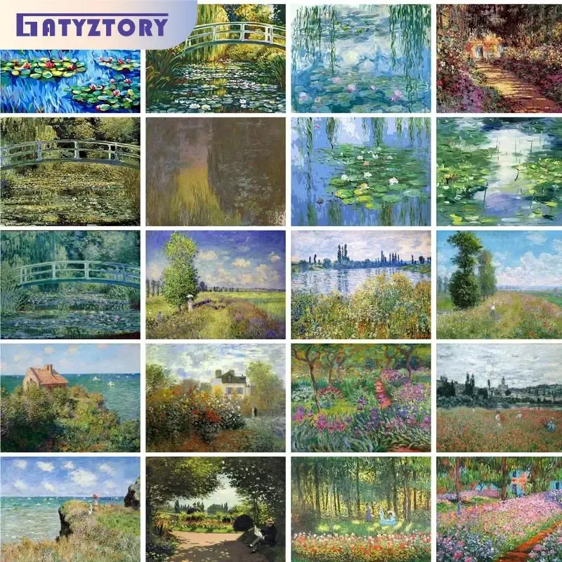 Abstraktes DIY-Ausmalen nach Zahlen, Claude Monets Gemälde, Arten von Seerosen, Impression, Lotusbilder, Malen nach Zahlen, Colo