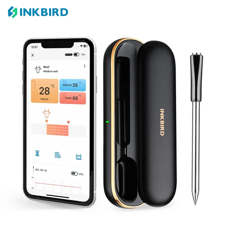INKBIRD Kabelloses Fleischthermometer INT-11P-B Bluetooth-Fleischthermometer, kabellos zum Grillen, Rauchen, IP67 wasserdicht, intelligente Sonde