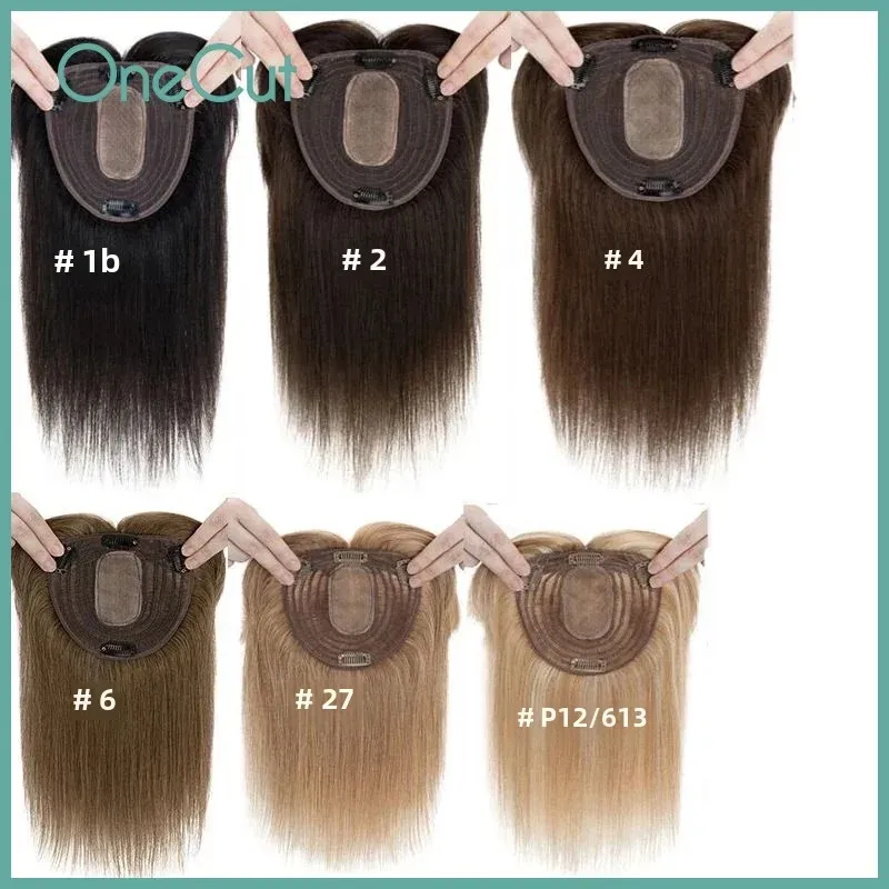 Gerade Seide Top Base Topper Schweizer Spitze Clip In Frauen Toupet mit Pony atmungsaktiv 100 % echtes menschliches Haarteil blonde Farbe Perücken