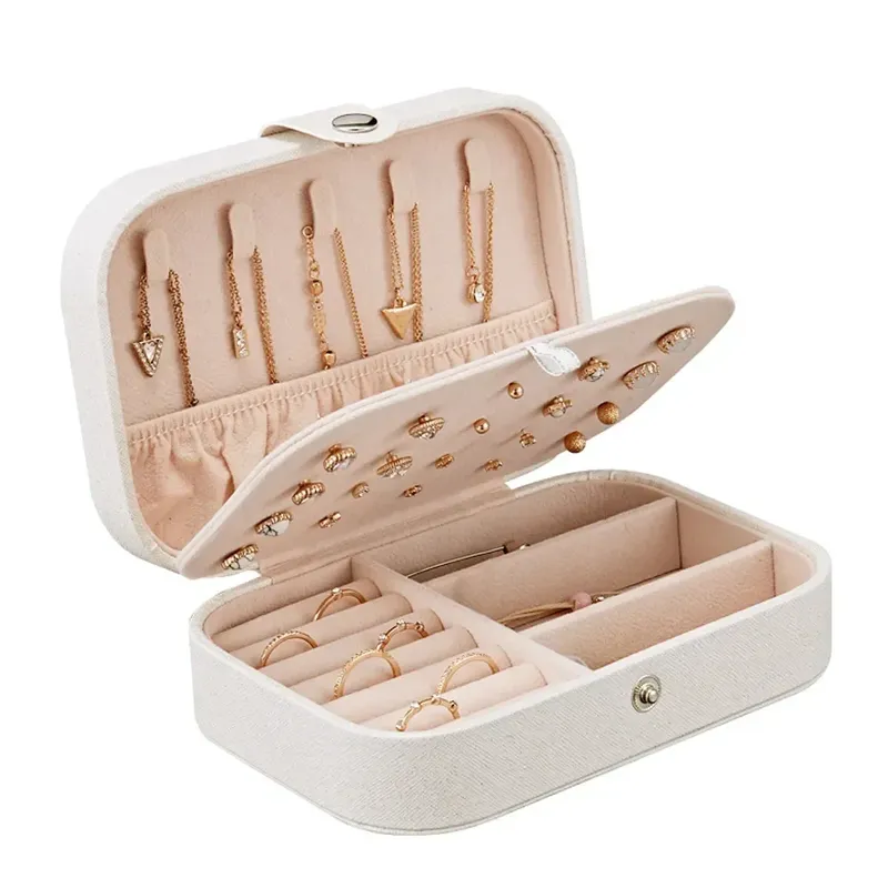 Tragbare Schmuckschatulle, Schmuck-Organizer, Display, Reise-Schmuckschatulle, Boxen, Knopf, Leder, Aufbewahrung, Reißverschluss, Juweliere Joyero