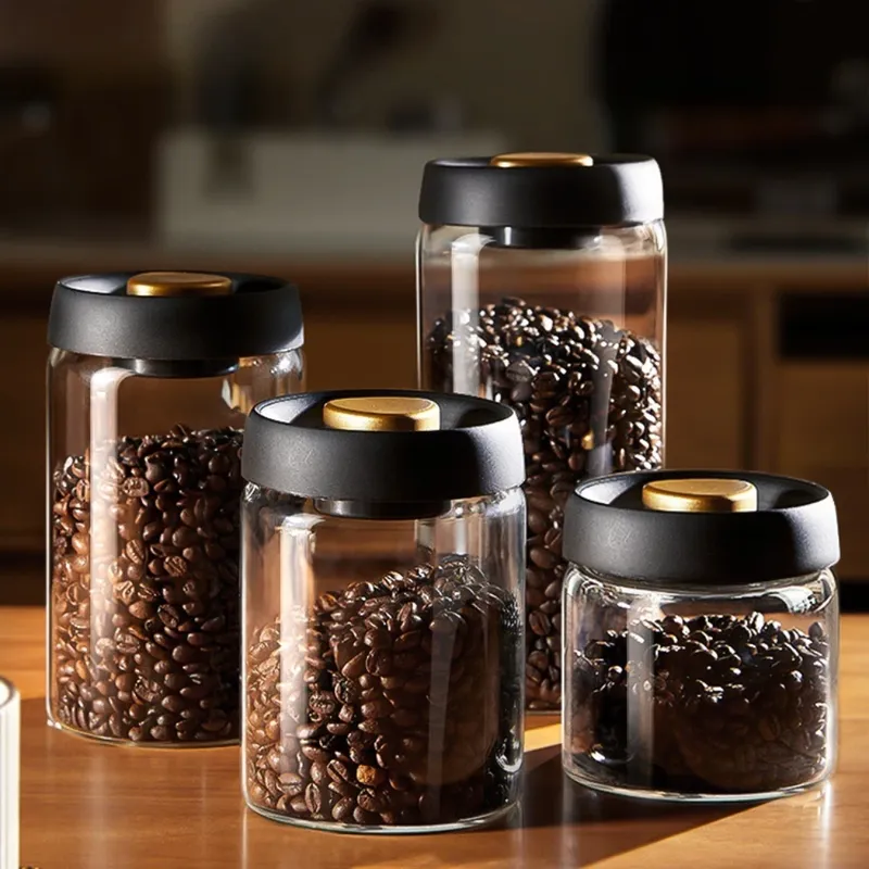 Kaffeebohnen Vakuum Versiegelter Tank Transparentes Glas Lebensmittel Vorratsgläser Haushalt Feuchtigkeitsbeständige Luftabsaugung Luftdichter Behälter
