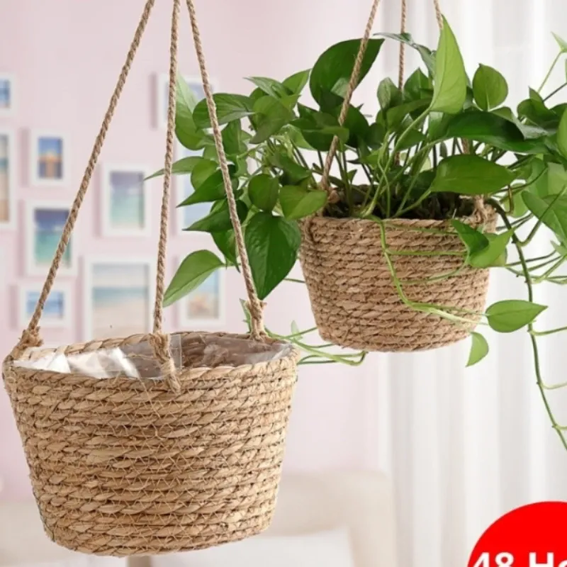 Garten Hängen Pflanzer Makramee Pflanzen Lagerung Korb Jute Seil Gewebt Indoor Outdoor Blumentopf Halter Pflanzen Kleiderbügel Wohnkultur