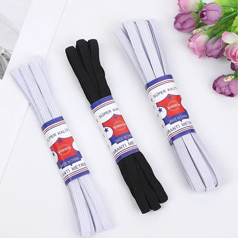7 mm flaches Gummiband, Latex-Seide, Schwarz und Weiß, Haushalts-Gummiband, Unterwäsche, Pyjama, Kleidungsstück, Nähzubehör, 7 Meter