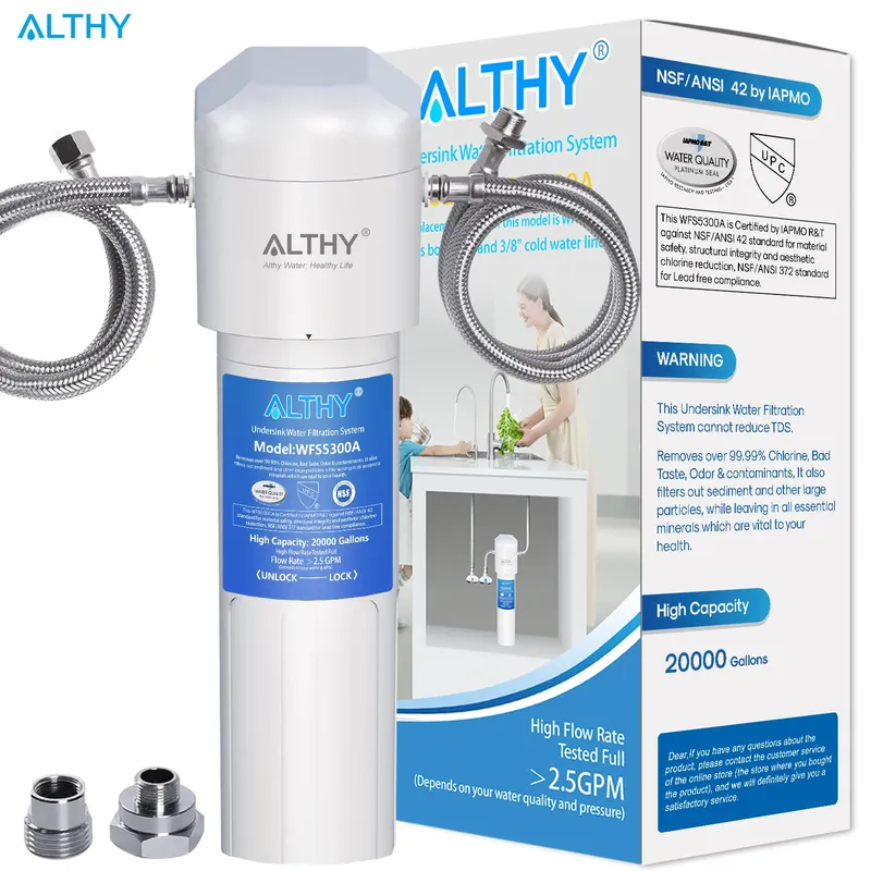 ALTHY Trinkwasserfilterreiniger unter der Spüle – NSF/ANSI-zertifiziertes Direct Connect-Trinkwasserfiltrationssystem unter der Theke