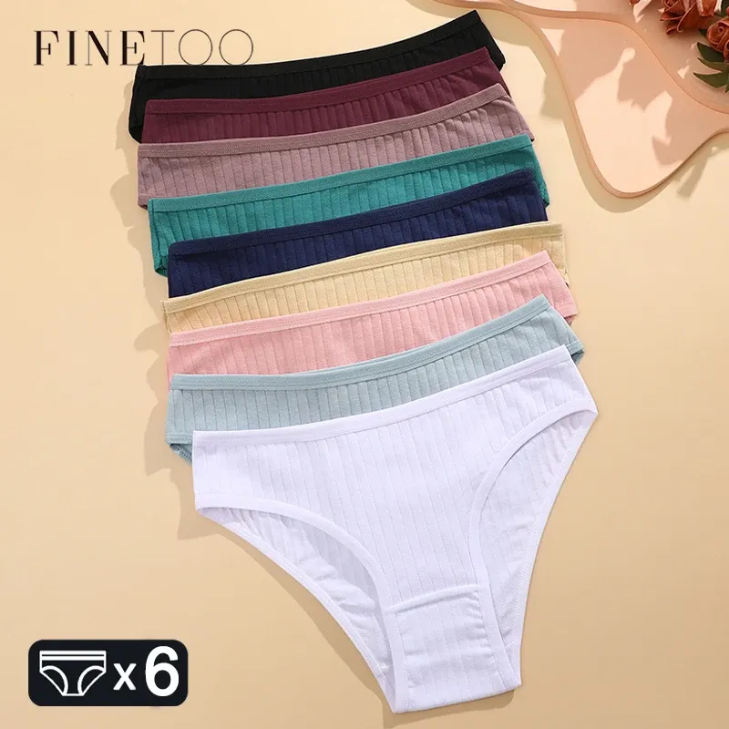 FINETOO 6 TEILE/SATZ Damen Baumwolle Höschen Sexy Weiche Gestreifte Unterhose Einfarbig Slips Weibliche Bequeme Stretch Dessous M-XL