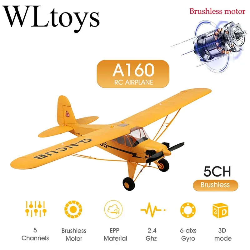 Heißer Verkauf RC Flugzeug RTF 2,4G Bürstenlosen Motor 3D/6G Fernbedienung Flugzeug Wltoys A160 Verbesserte J3-CUB Ready To Fly